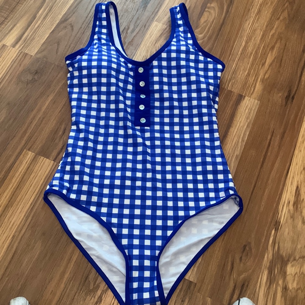 Coral Reef Royal Blue checked one piece size Medium Gingham Henley